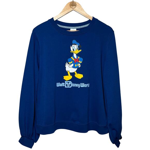Walt Disney World Donald Duck Crew Sweatshirt Billow Sleeve Blue Women’s Large - Picture 1 of 9